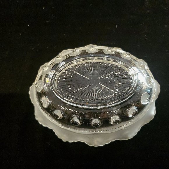 1930's Davidson Blackberry Prunt Clear Frosted Ruffled Oval Dish Vintage England - Picture 4 of 6